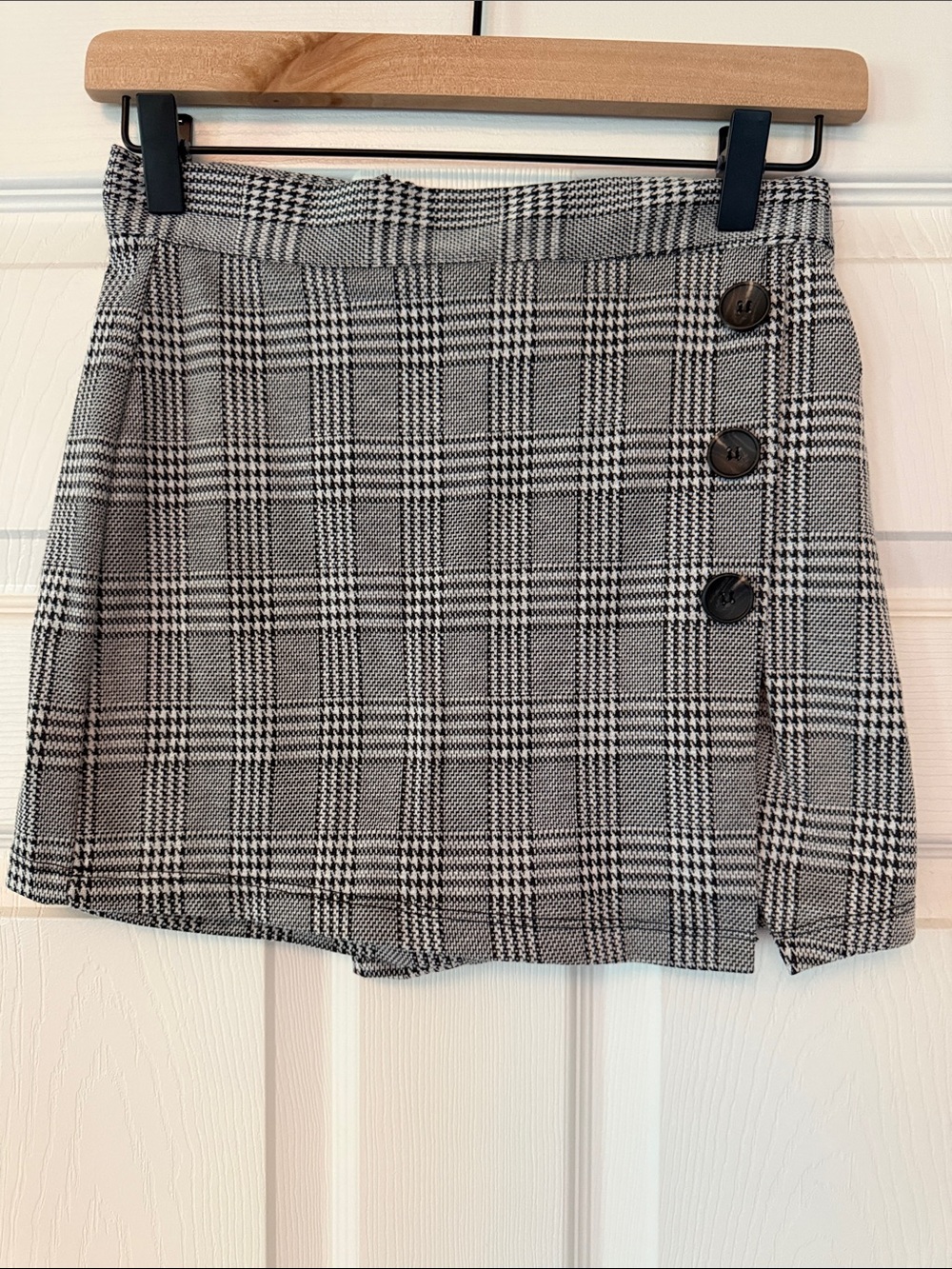 Altar'd State Black and White Plaid Mini Skort with Side Buttons